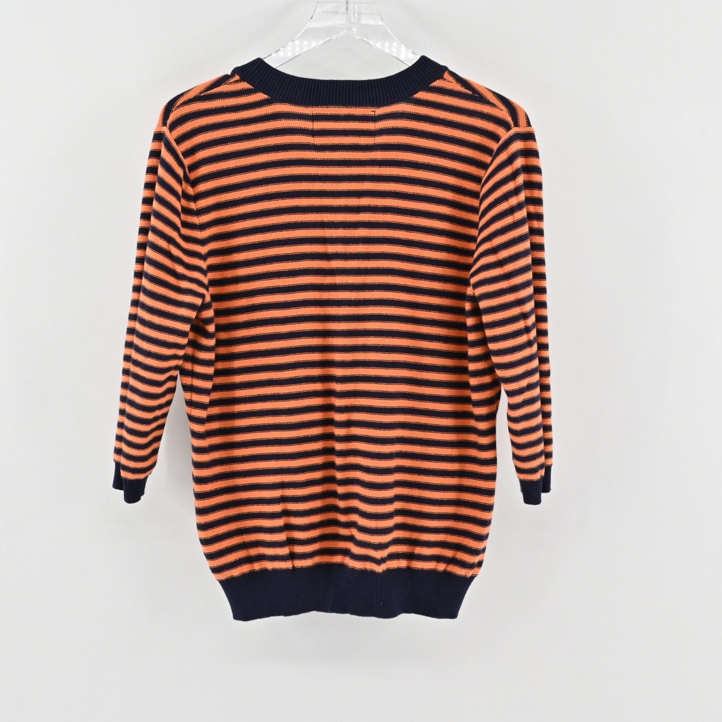 Ralph Lauren Womens Striped Knit Sweater Size XL Orange Blue Rugby Preppy VNeck
