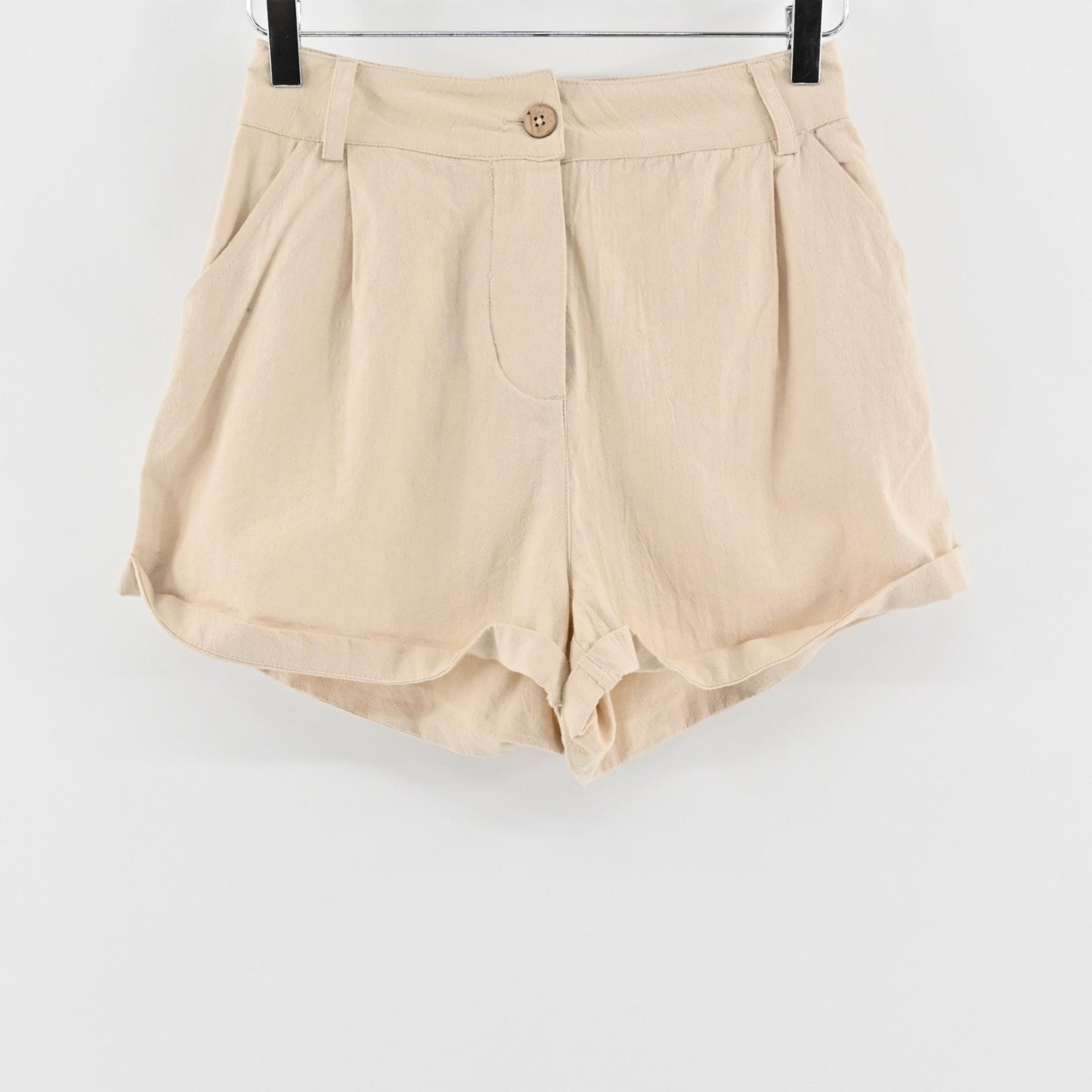 FREE PEOPLE Womens Khaki Shorts Size XS Preppy Cuffed Pleated High Rise Cotton