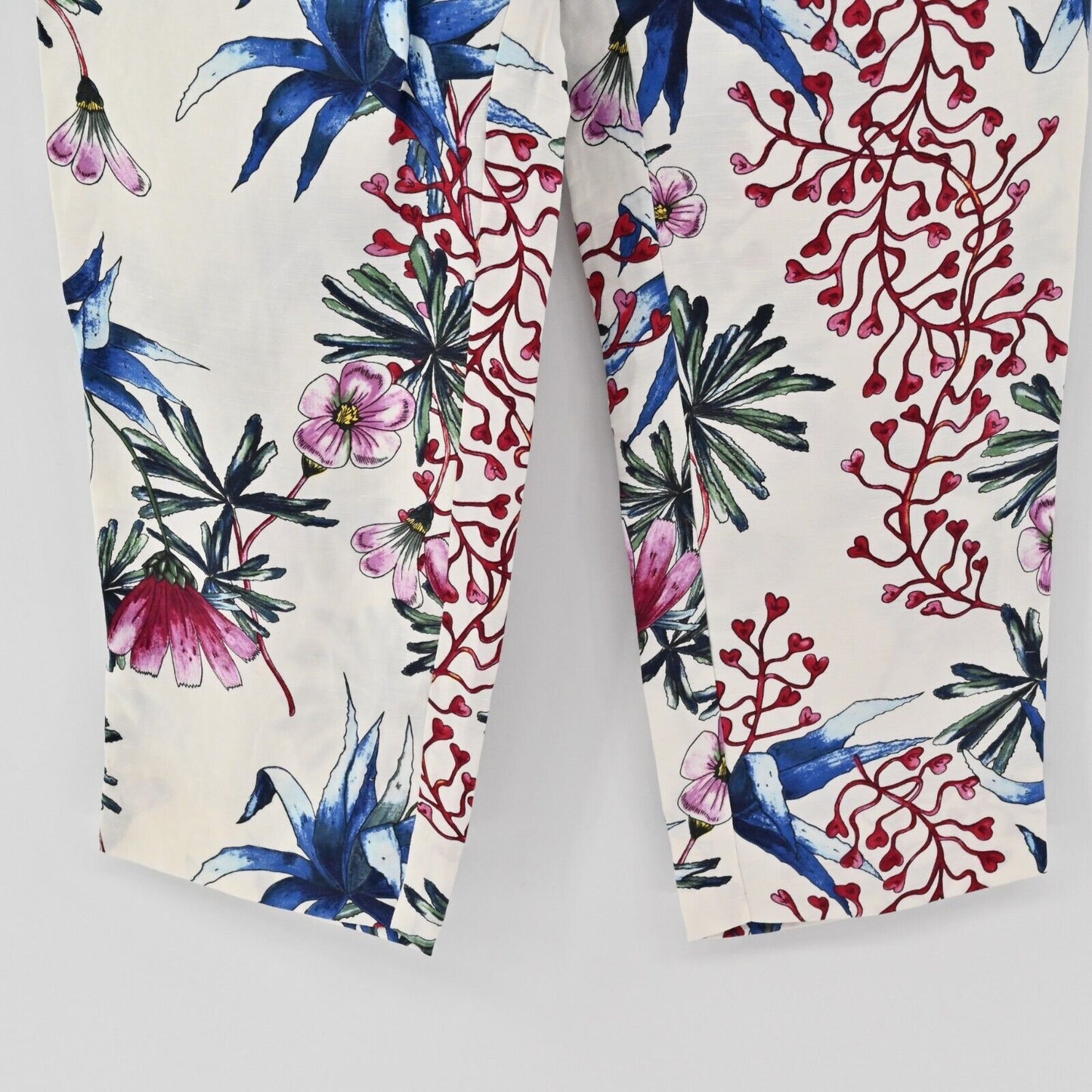 MAJE Pants Womens Sz S Paolo Floral Print Straight Leg Silk Linen Tropical FLAW