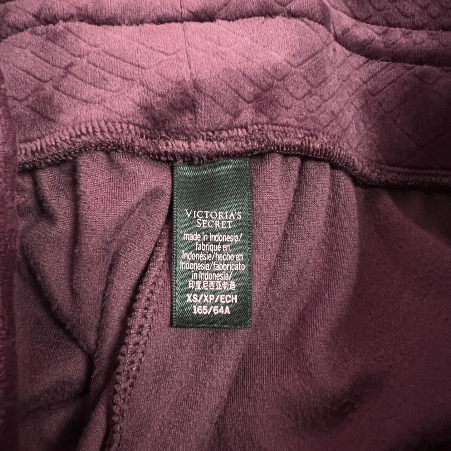 VICTORIAS SECRET Pants Womens XS Maroon Velour Quilted Joggers Loungewear Comfy