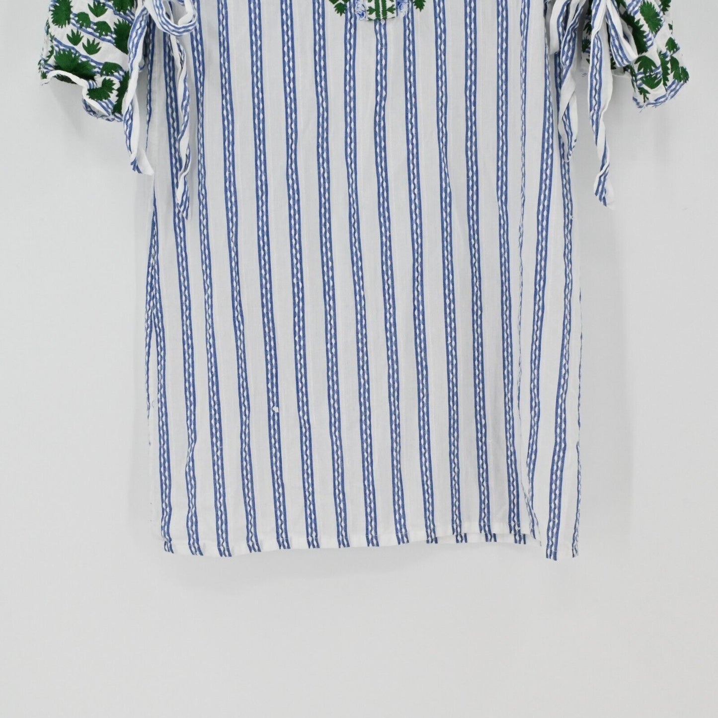 RUNGOLEE Dress Womens Sz XS Blue Green Striped Mini Embroidered Boho Cottagecore