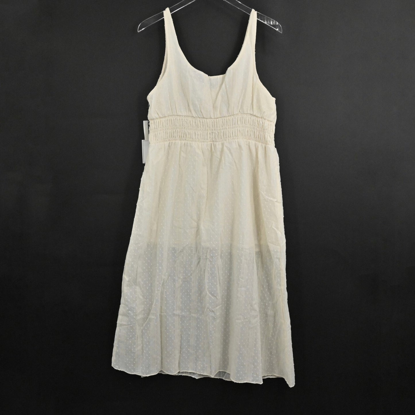 1 STATE Dress Sz XL Midi Smocked Waist Cotton Swiss Dot Cottagecore Prairie NEW
