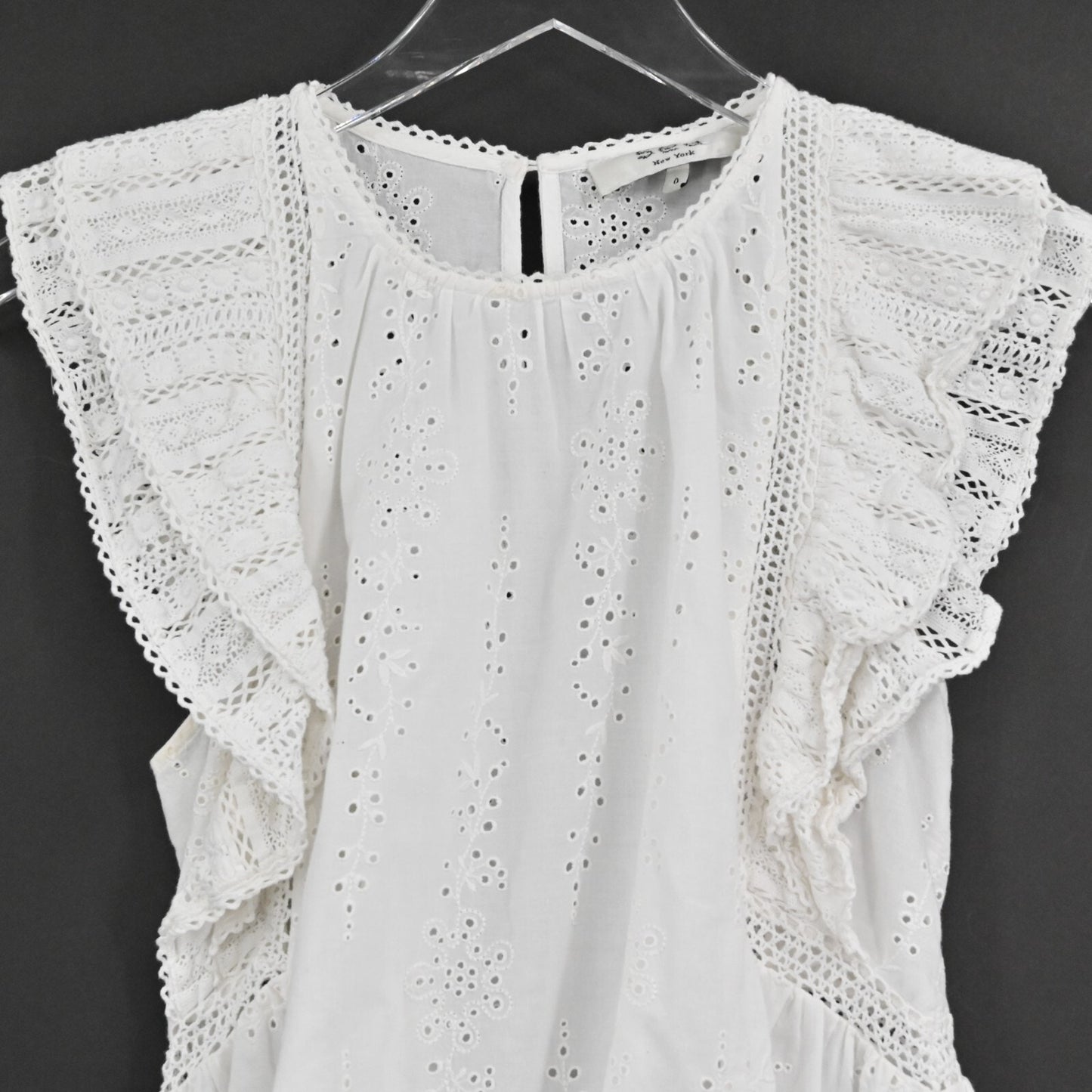 SEA Womens Lea Flutter Sleeve Top in Pure White Size 0 Blouse Cotton India Boho