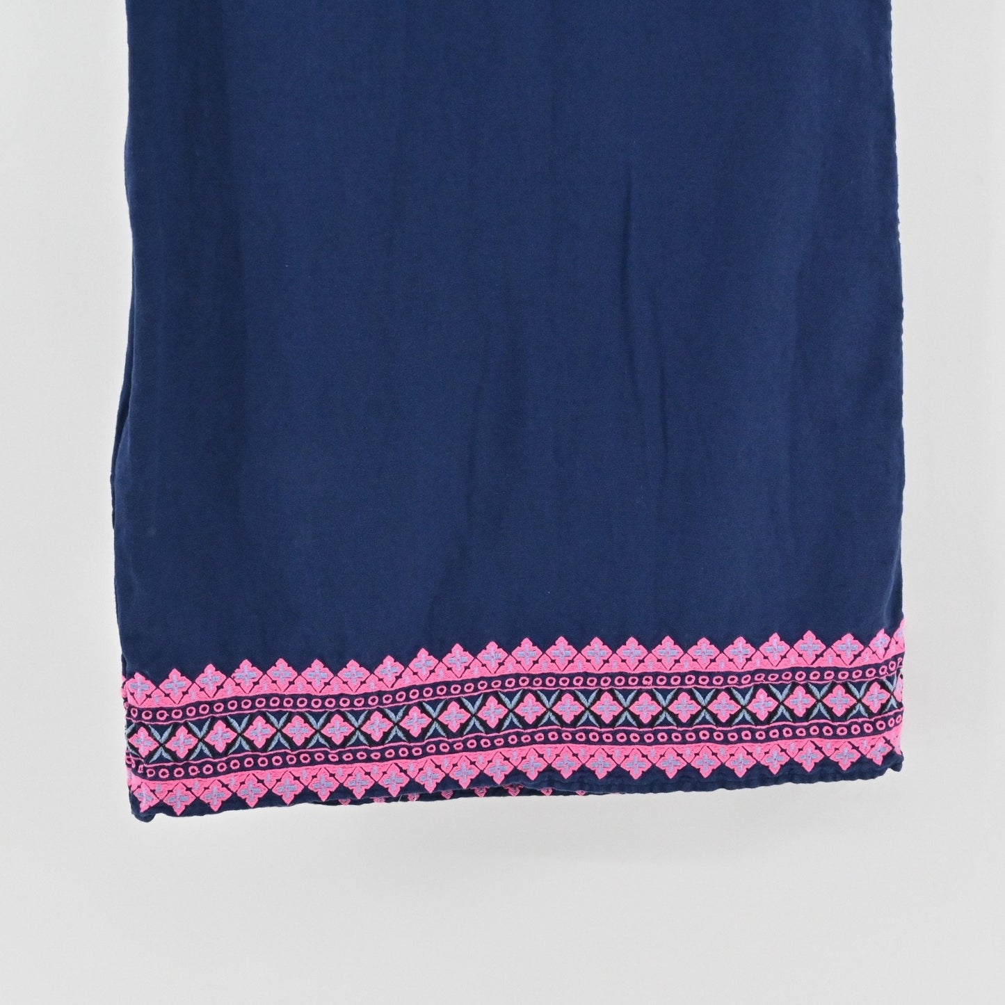 VINEYARD VINES Embroidered Tunic Shift Dress Size 6 Navy Blue Cotton Linen Boho