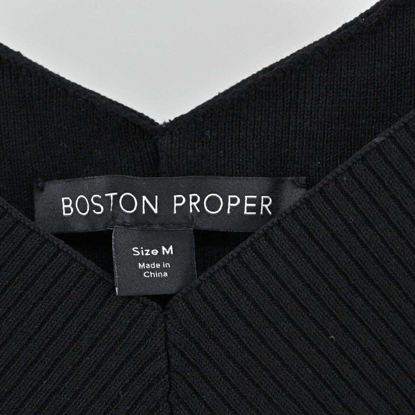 BOSTON PROPER Sweater Womens Size M Solid Black Cold Shoulder Knit VNeck Top