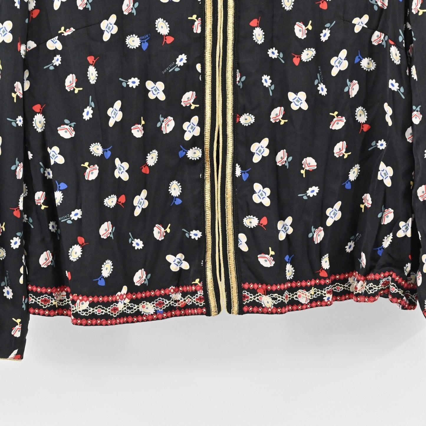 ZADIG VOLTAIRE Jacket Womens Size 40 Black Vendrix Floral Embroidered Retro Boho