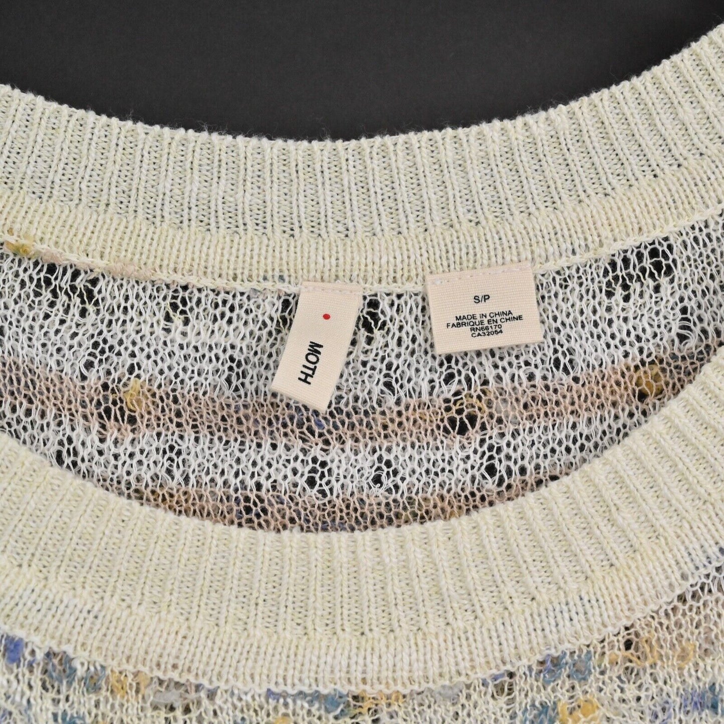 ANTHROPOLOGIE Sweater Womens Size S Cream Stripe Linen Open Knit Scoop Neck MOTH