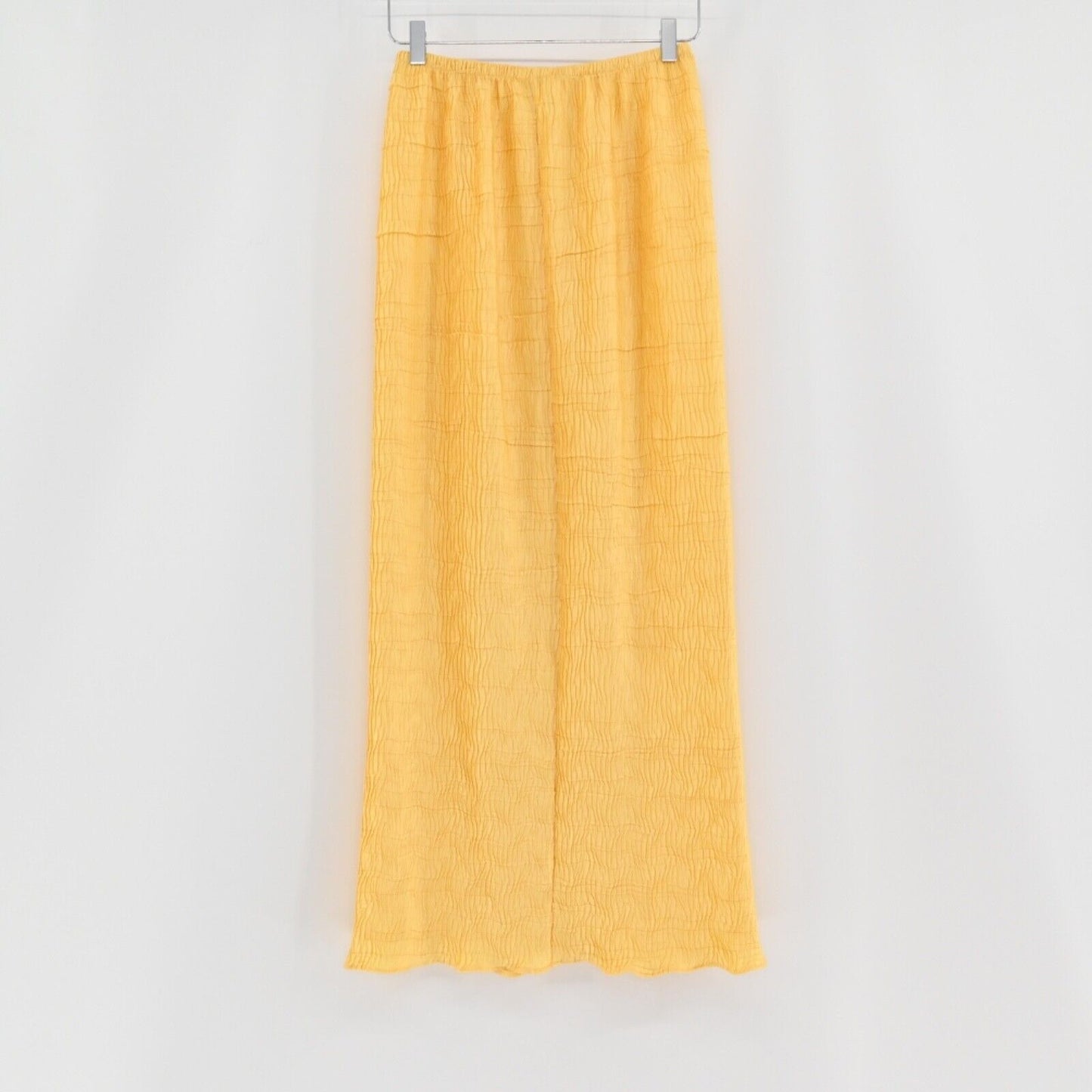 VTG 00s Y2k ESCADA Maxi Skirt Womens Size 34 Satin Crinkle Yellow Elastic Waist