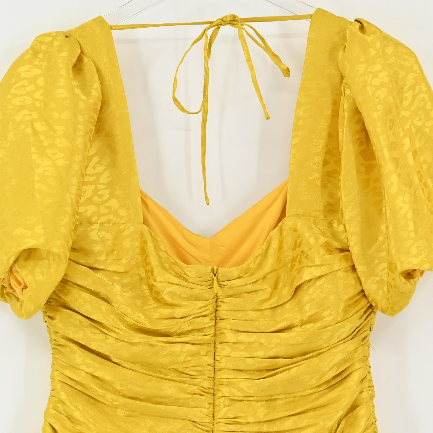 ADELYN RAE Womens Nissa Puff Sleeve Dress Size M Yellow Jacquard Honeycomb NEW