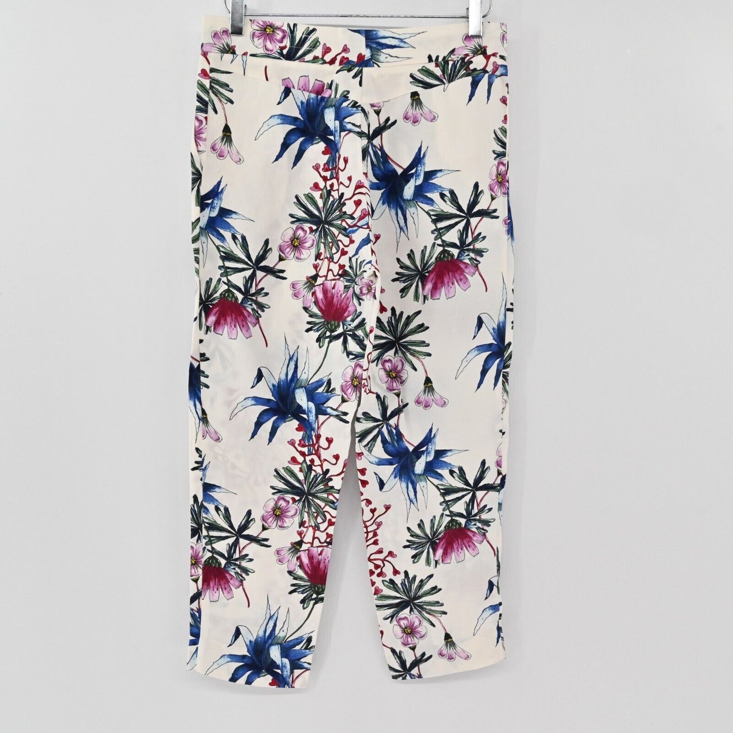 MAJE Pants Womens Sz S Paolo Floral Print Straight Leg Silk Linen Tropical FLAW