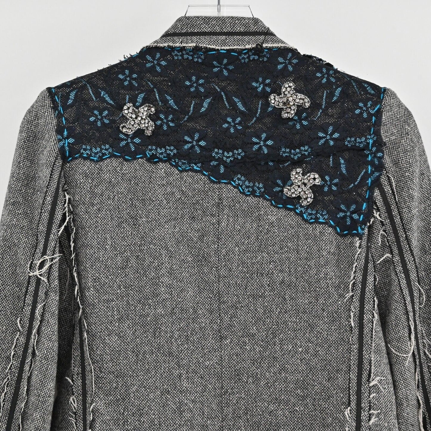 Vtg Blazer Distressed Patchwork Lace Wool Silk Womens Sz L SPY ZONE EXCHANGE 00s