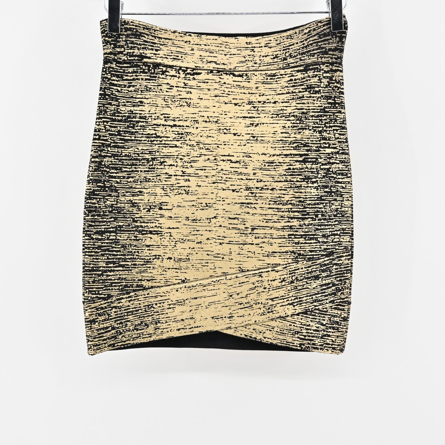 BCBG MAXAZRIA Skirt Size M Silvie Bandage Metallic Foil Print Gold Black Combo