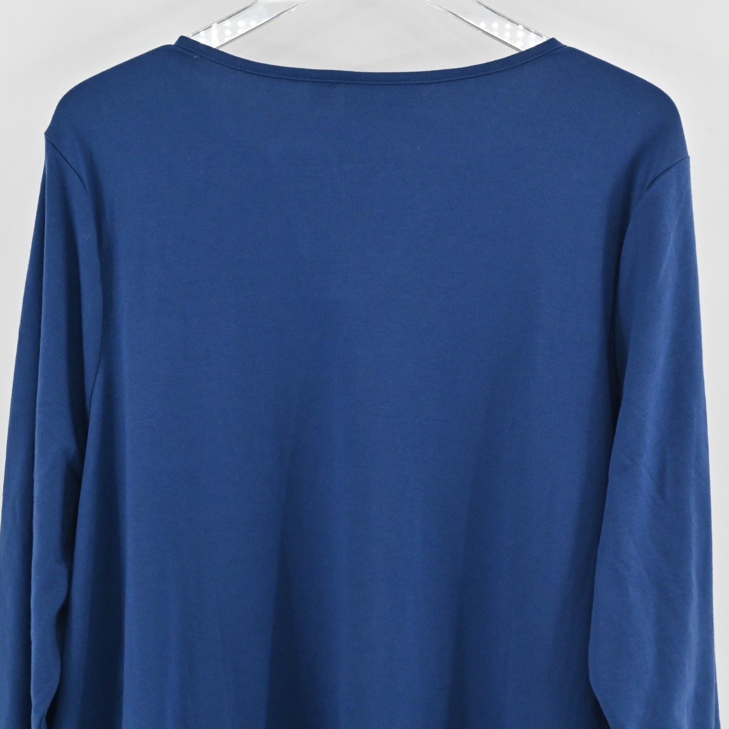 Quacker Factory Womens Rhinestone Pocket Split Neck Top Size 2X Light Navy Tee
