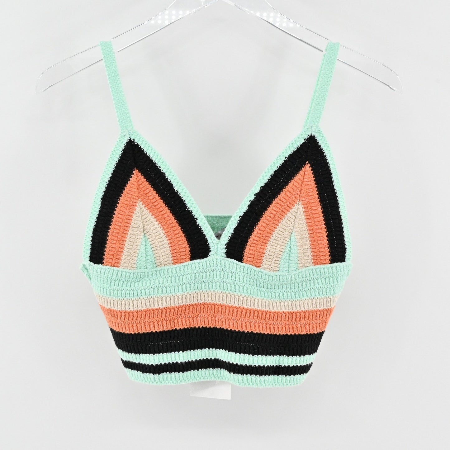 Zara Crochet Knit Crop Top Striped V Neck Sleeveless Summer Casual Boho