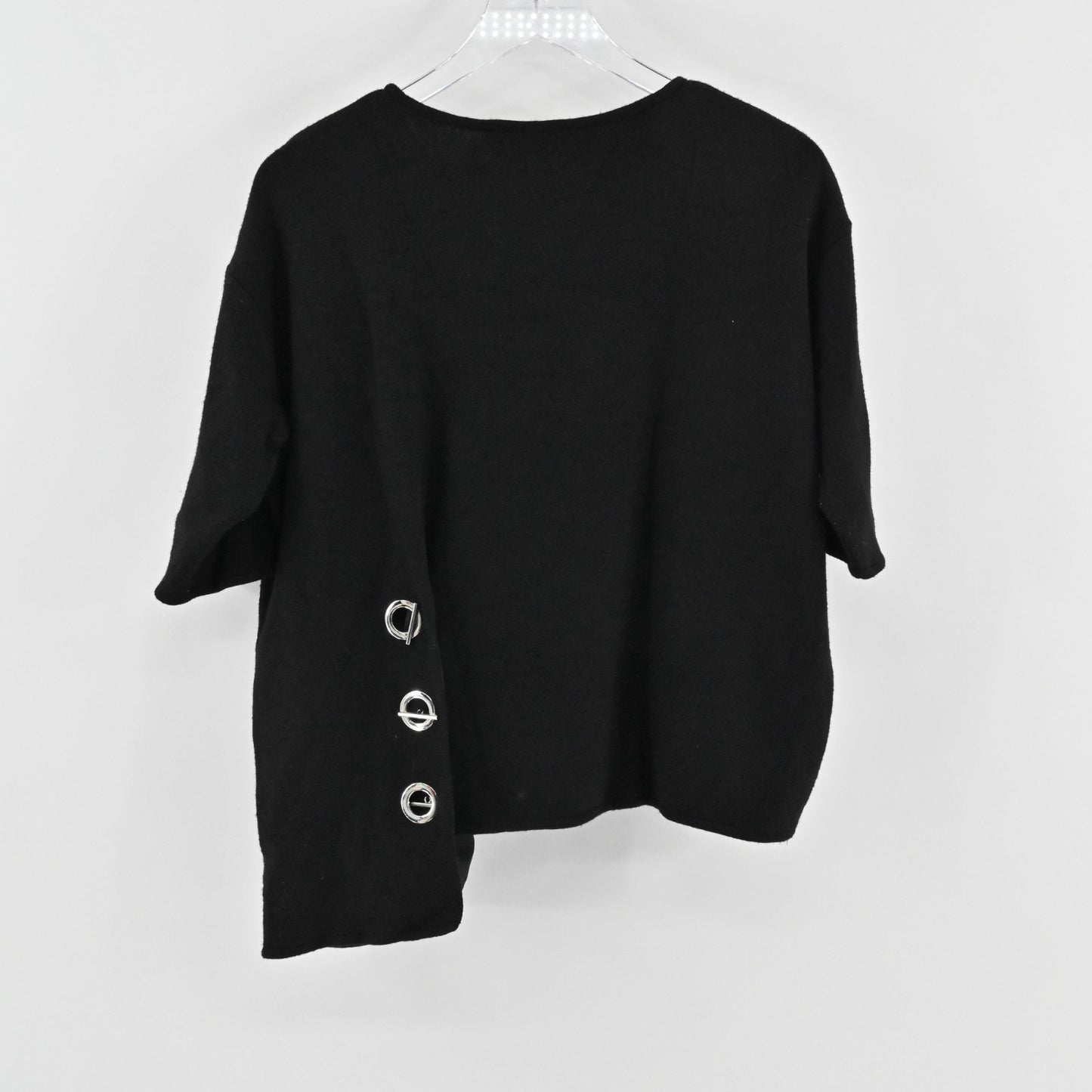 Joseph Ribkoff Womens Black Asymmetrical Top Size 4 Silver Toggle Detail Blouse