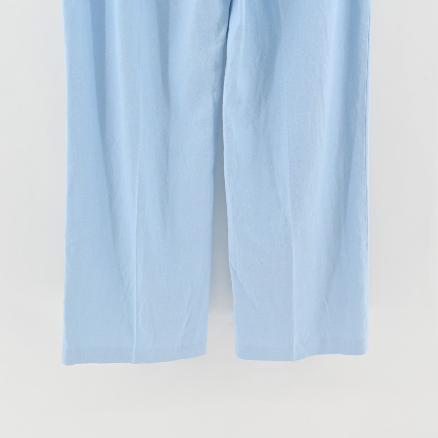 Zara Womens Blue Wide Leg Pants Size L Drawstring Waist High Rise Linen Blend