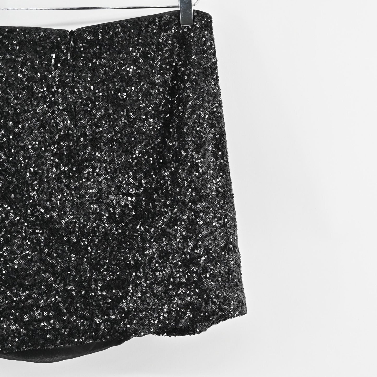 House of Harlow Skirt Size M/L Black Sequin Faux Wrap Side Tie Mini Glam Lined