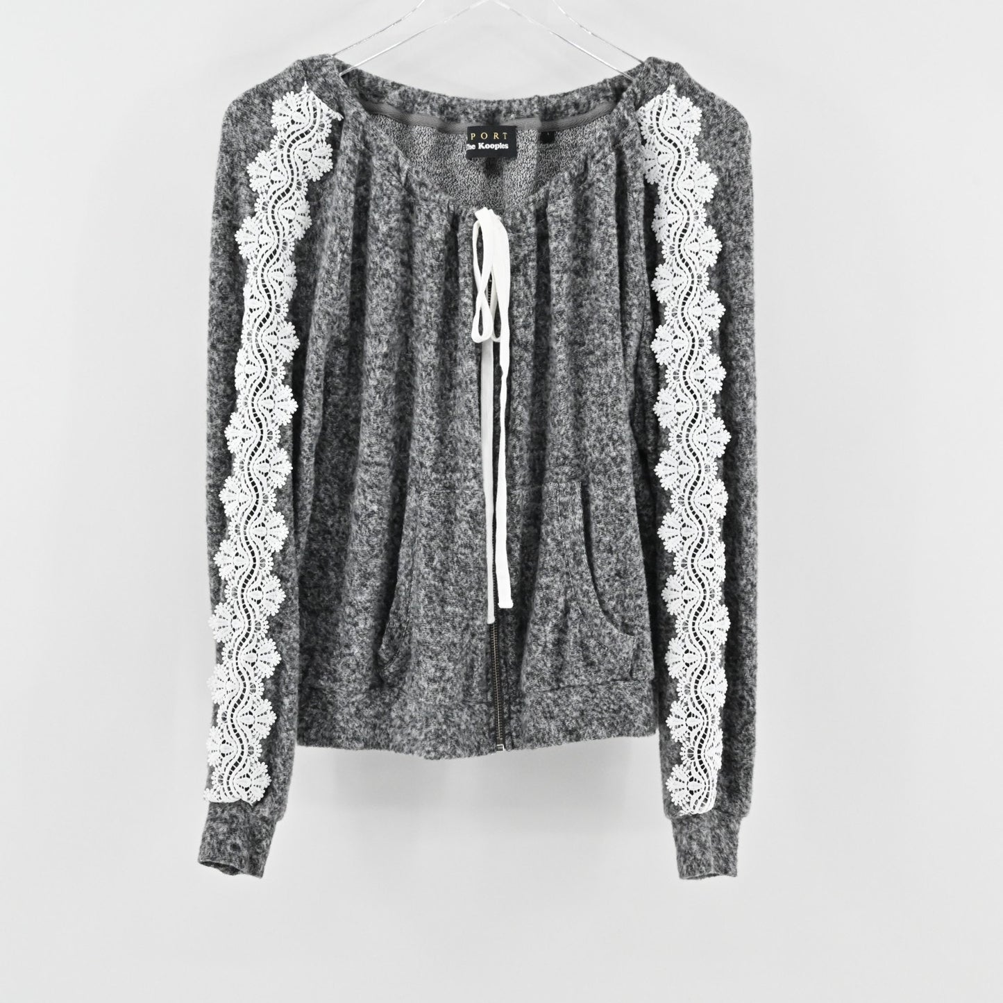 The Kooples Sport Womens Gray Fleece Set Size S/M Embroidered Lace Super Soft