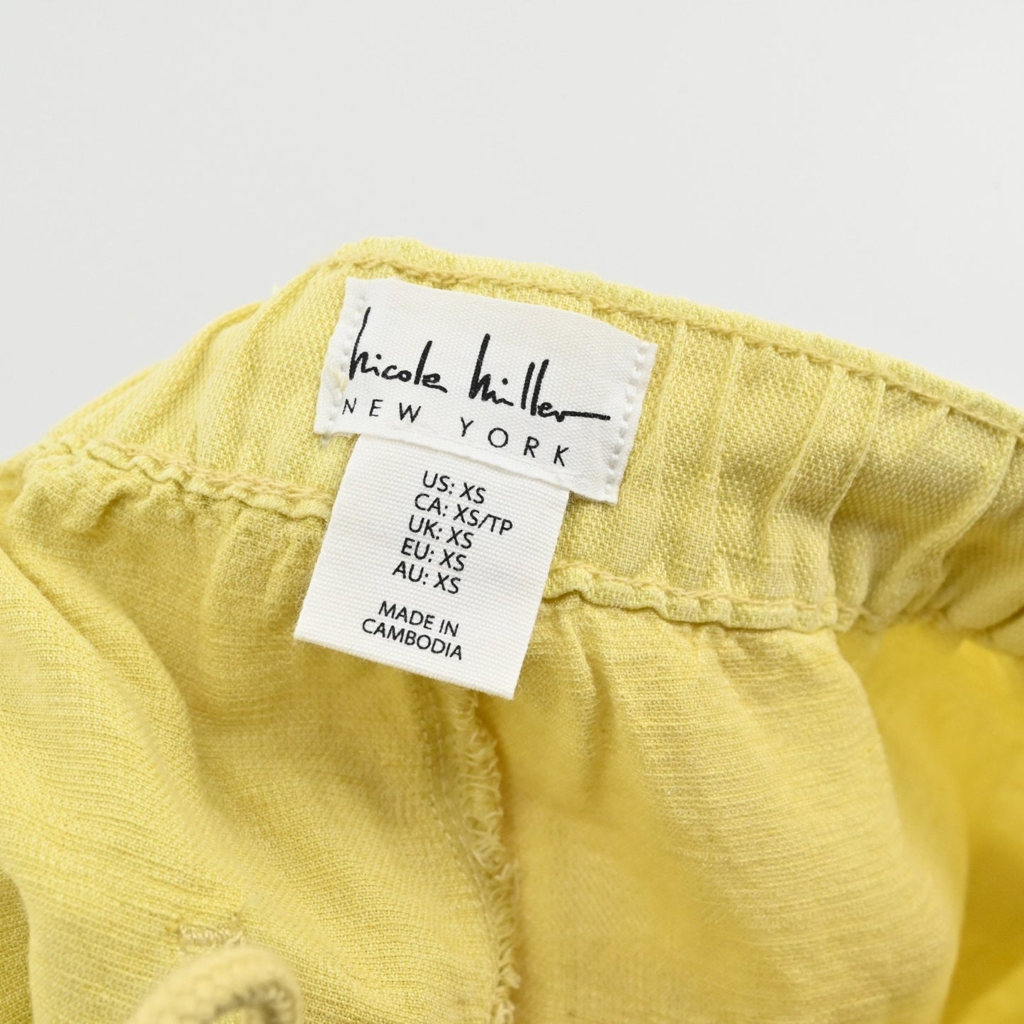 Nicole Miller Womens Yellow Cargo Pants Size XS Linen Blend Crop Cinch Hem