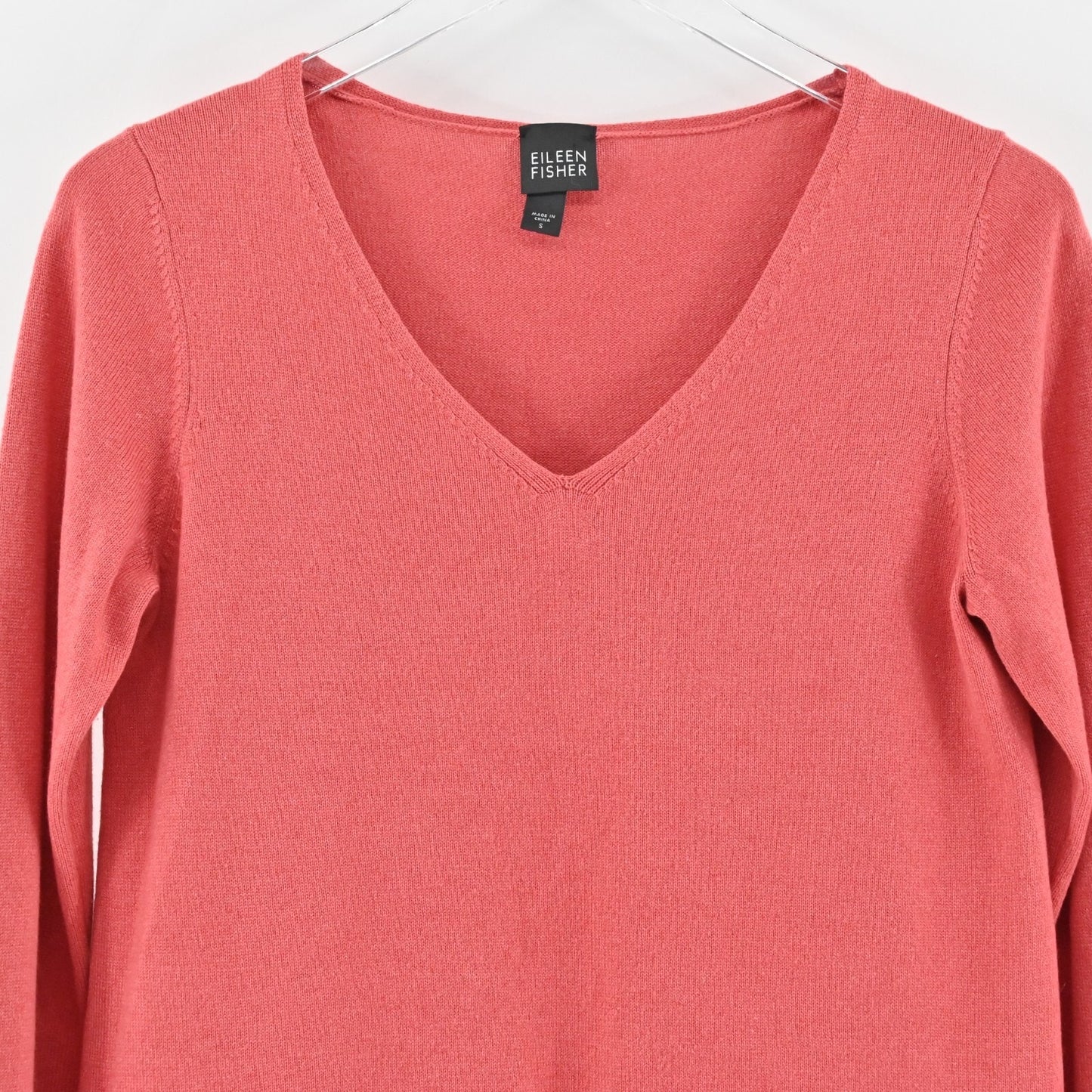 EILEEN FISHER Cashmere Silk Sweater Womens Size S Coral VNeck Knit Cinch Tunic