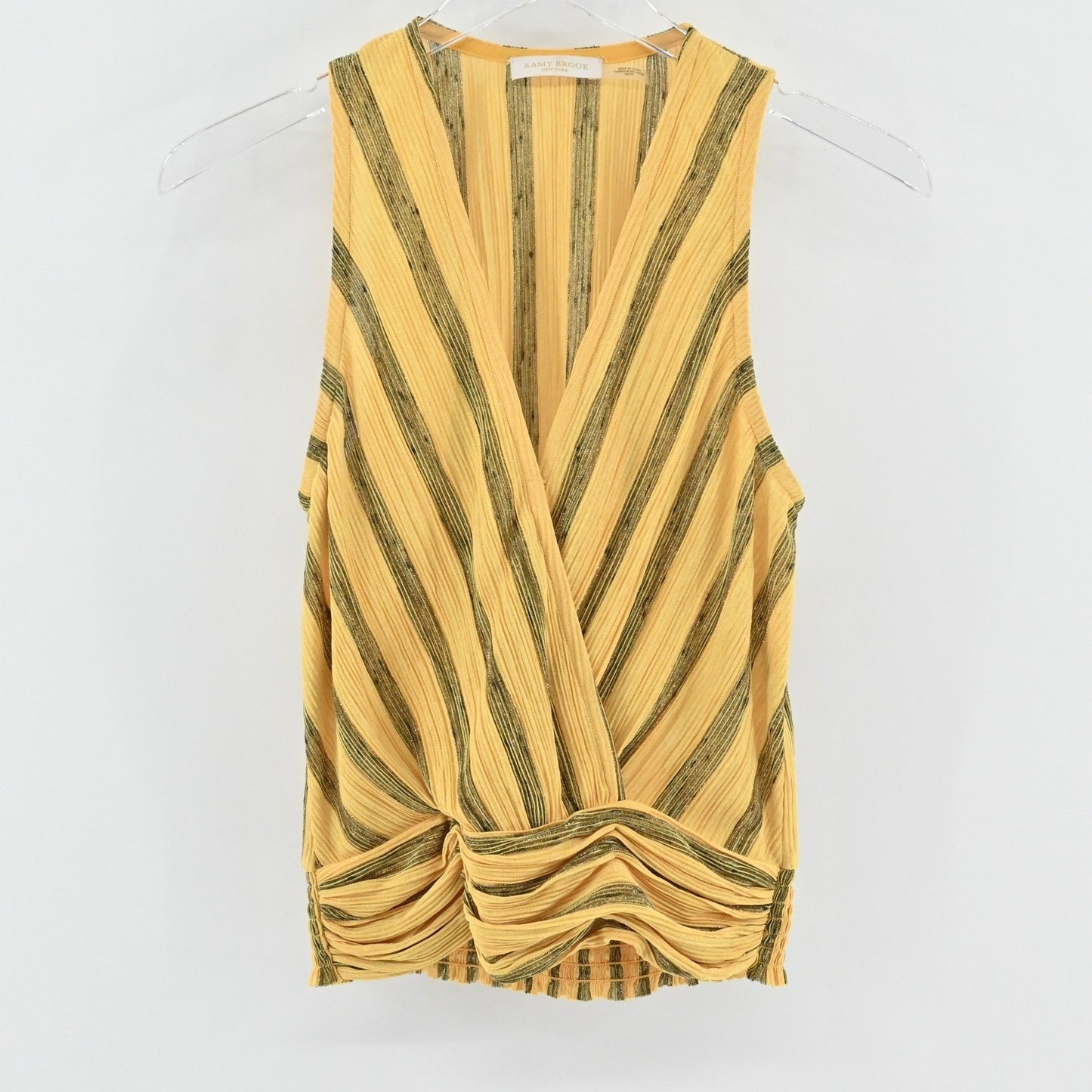 Ramy Brook Womens Candice Top Size XS Striped Gold Metallic Sleeveless Surplice