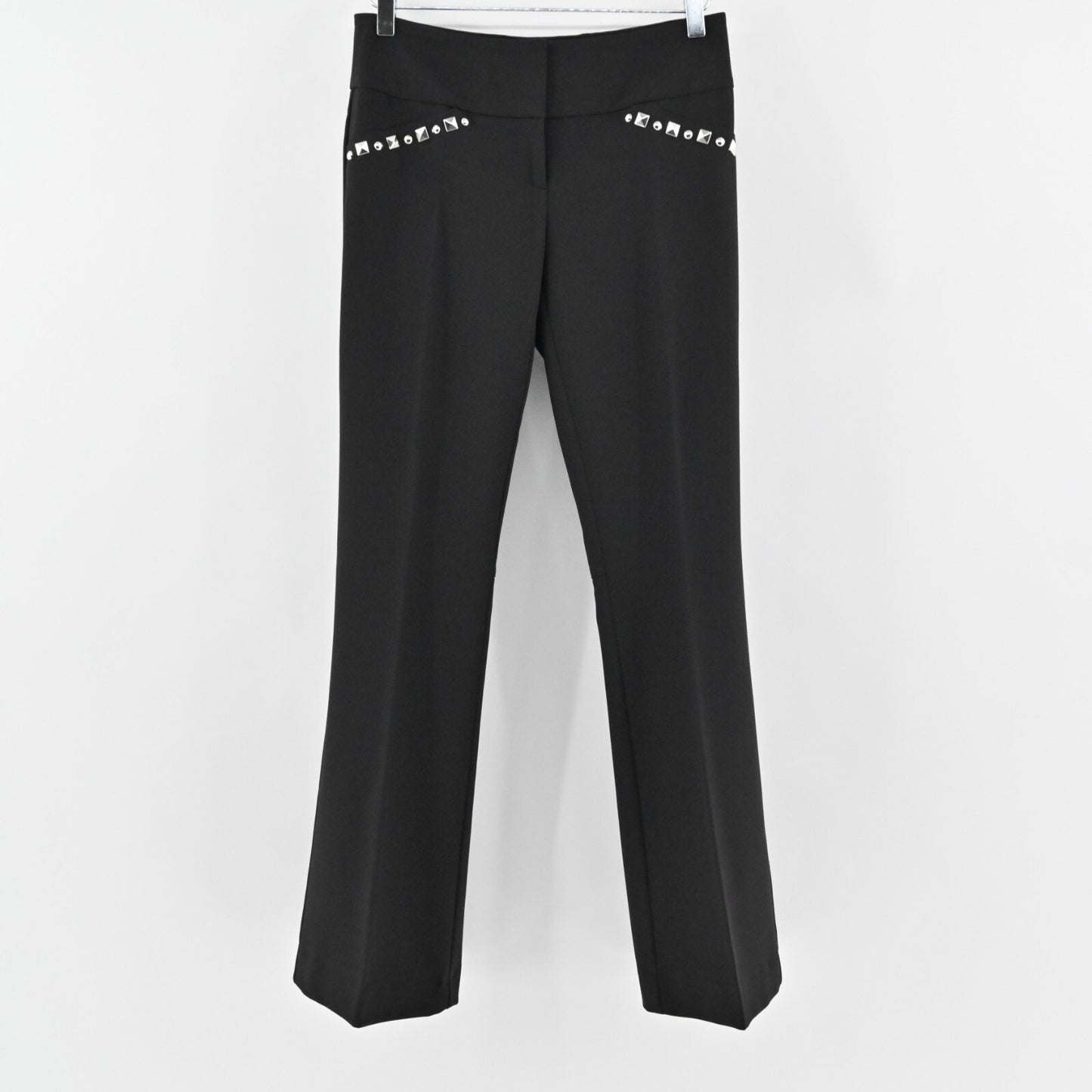 Vtg CACHE Pants Womens Size 2 Solid Black Studded Stretch Mid Rise Bootcut Y2k