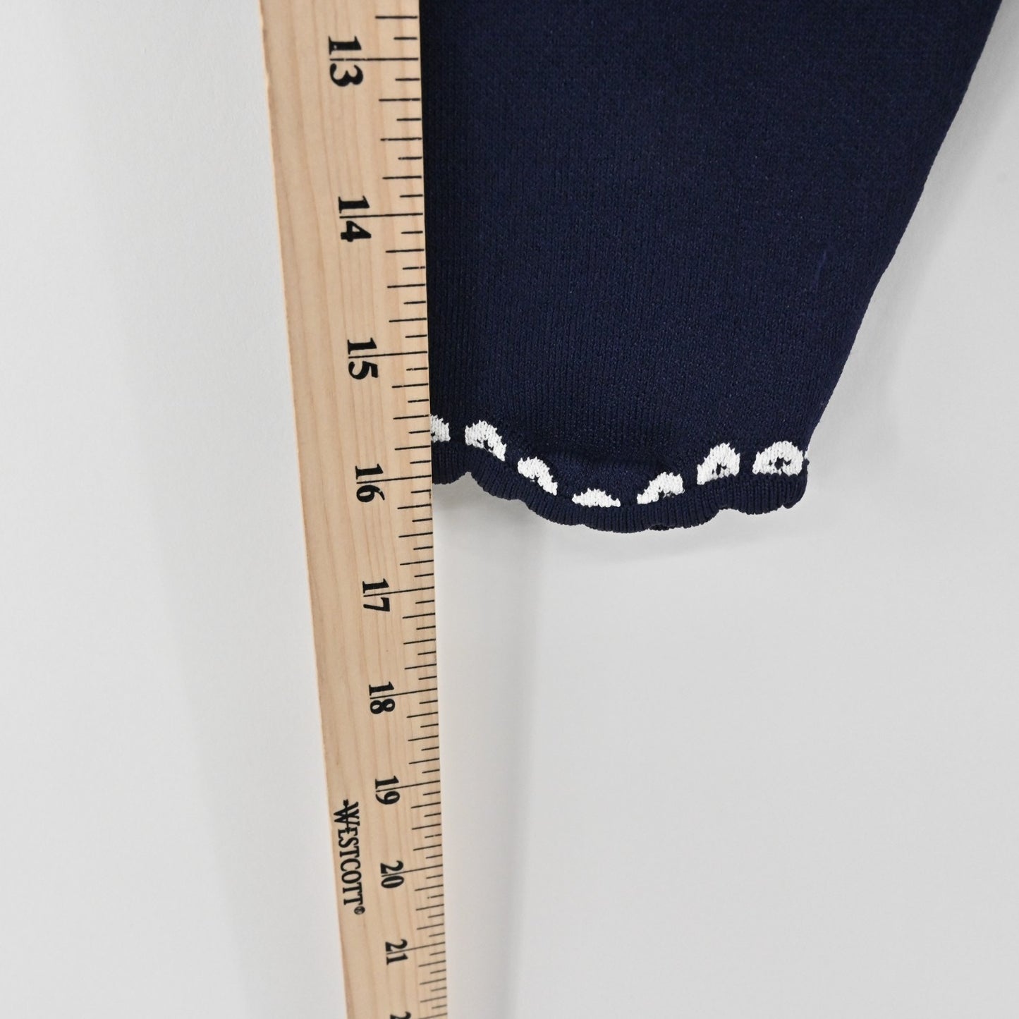 Shoshanna Womens Cardigan Sweater Sz S Navy Blue White Trim Scalloped Knit Crop