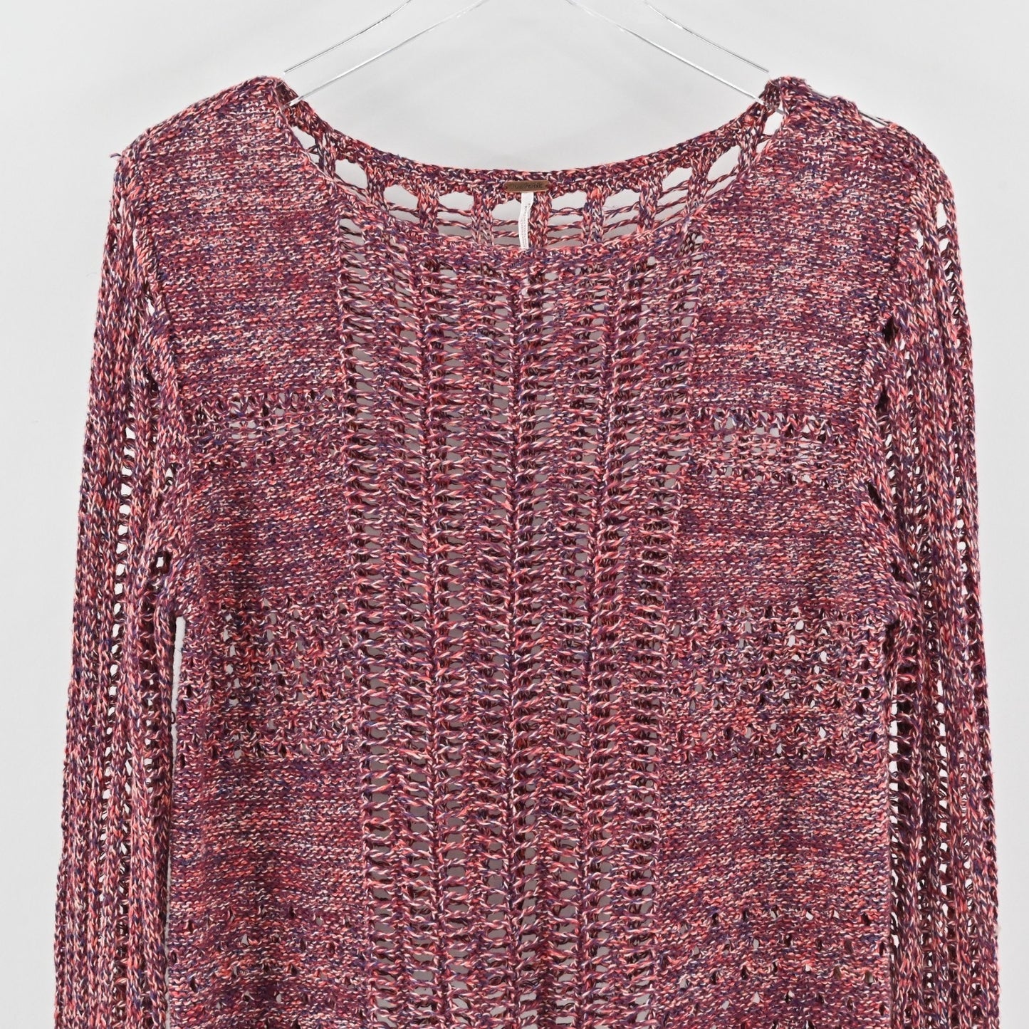 Free People Womens Goccia Open Crochet Sweater Size M Linen Blend Cropped Boho