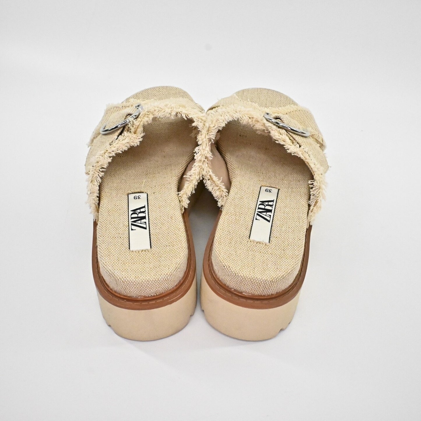 ZARA Womens Platform Sandals Size 39 Beige Woven Fringe Criss Cross Coconut Girl