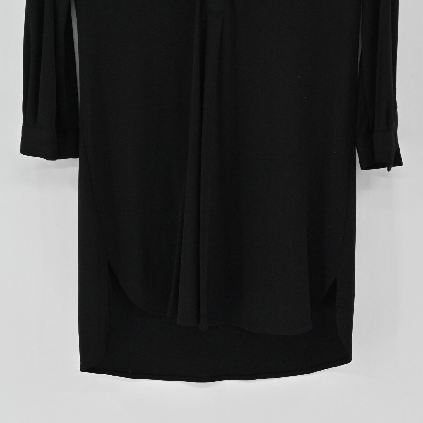 ZARA Dress Womens Size S Solid Black VNeck Shirt Style Relaxed Roll Tab Sleeve