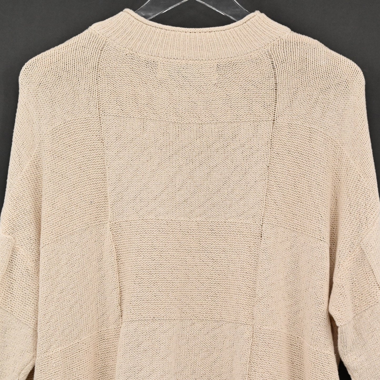 Free People Womens Checkered Knit Sweater Top Size S FP Beach Oversized Tan