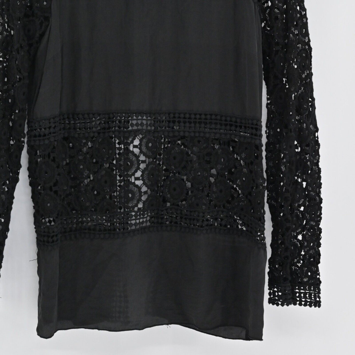 JOHNNY WAS Top Womens Size S Silk Crochet Black Tulip Back 4 LOVE AND LIBERTY