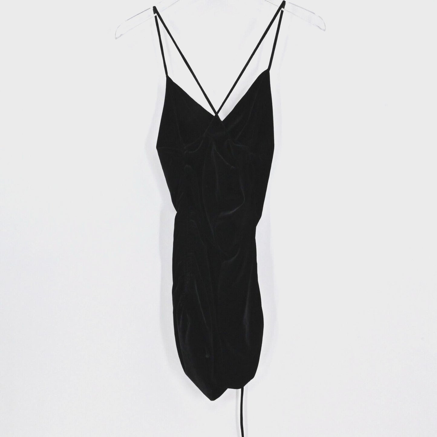 ZARA Dress Womens Size Small Black Strappy Halter Mini Velvet Cowl Cinched Sides