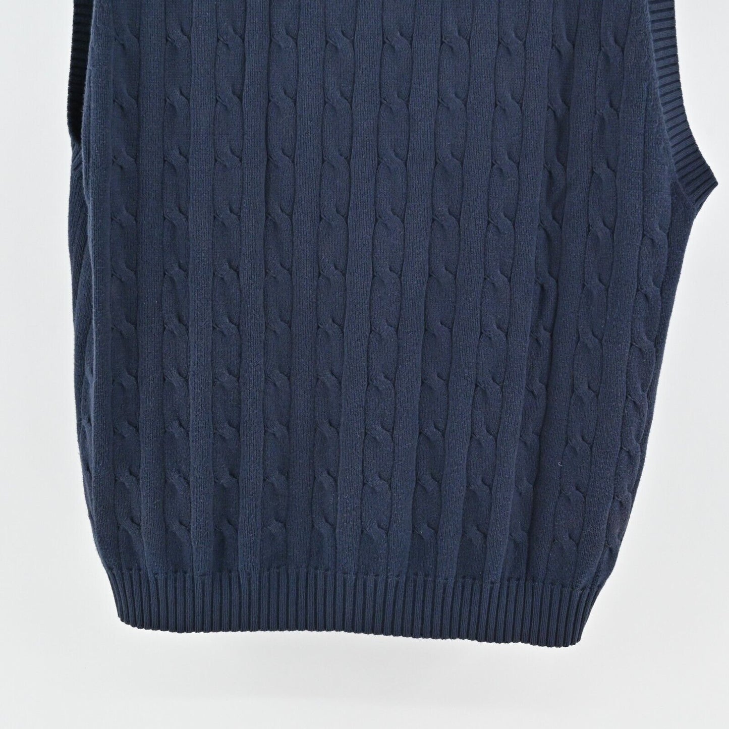 BROOKS BROTHERS Sweater Mens Size L Navy Blue Cable Knit VNeck Sleeveless Vest