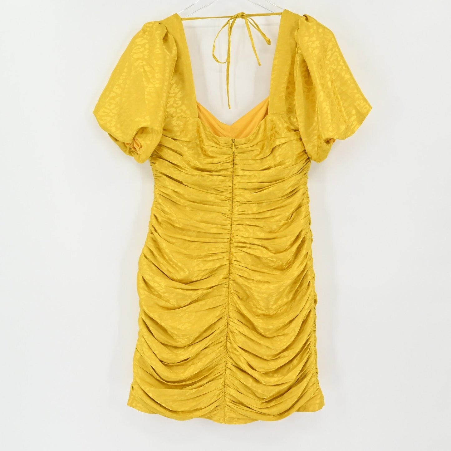 ADELYN RAE Womens Nissa Puff Sleeve Dress Size M Yellow Jacquard Honeycomb NEW