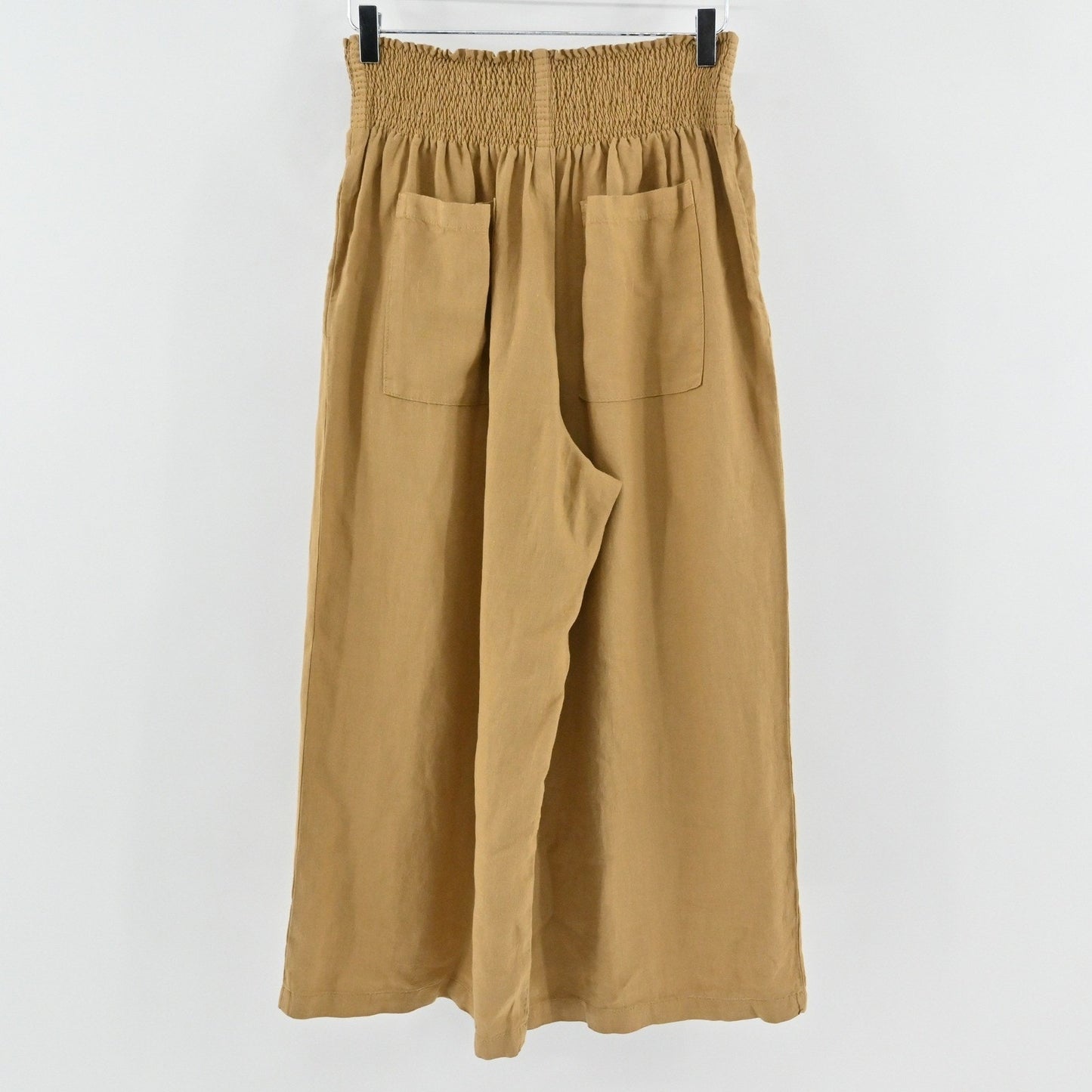 Wrap London Womens Wide Leg Linen Smocked Pants Size 14 Trousers Granola Girl