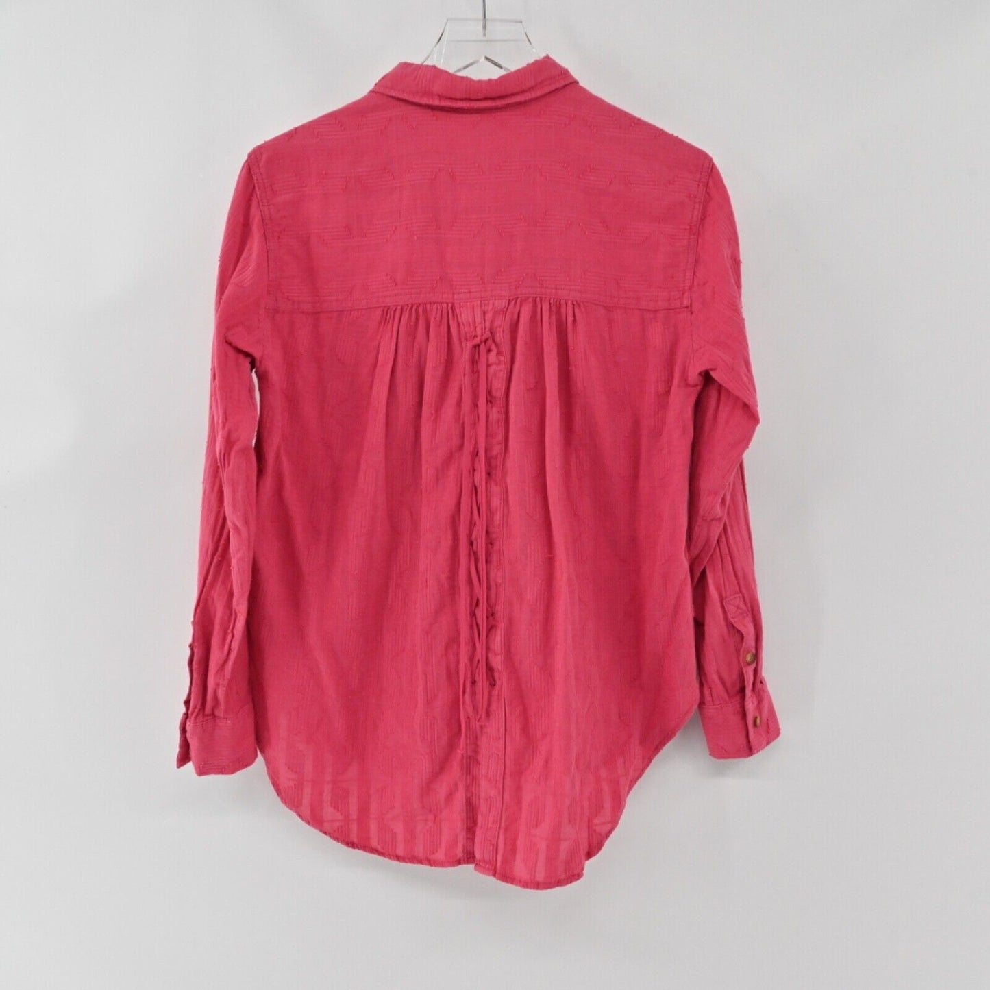 ANTHROPOLOGIE Top Womens Sz S Pink Cotton Theresa Lace Up Back Button Up PILCRO