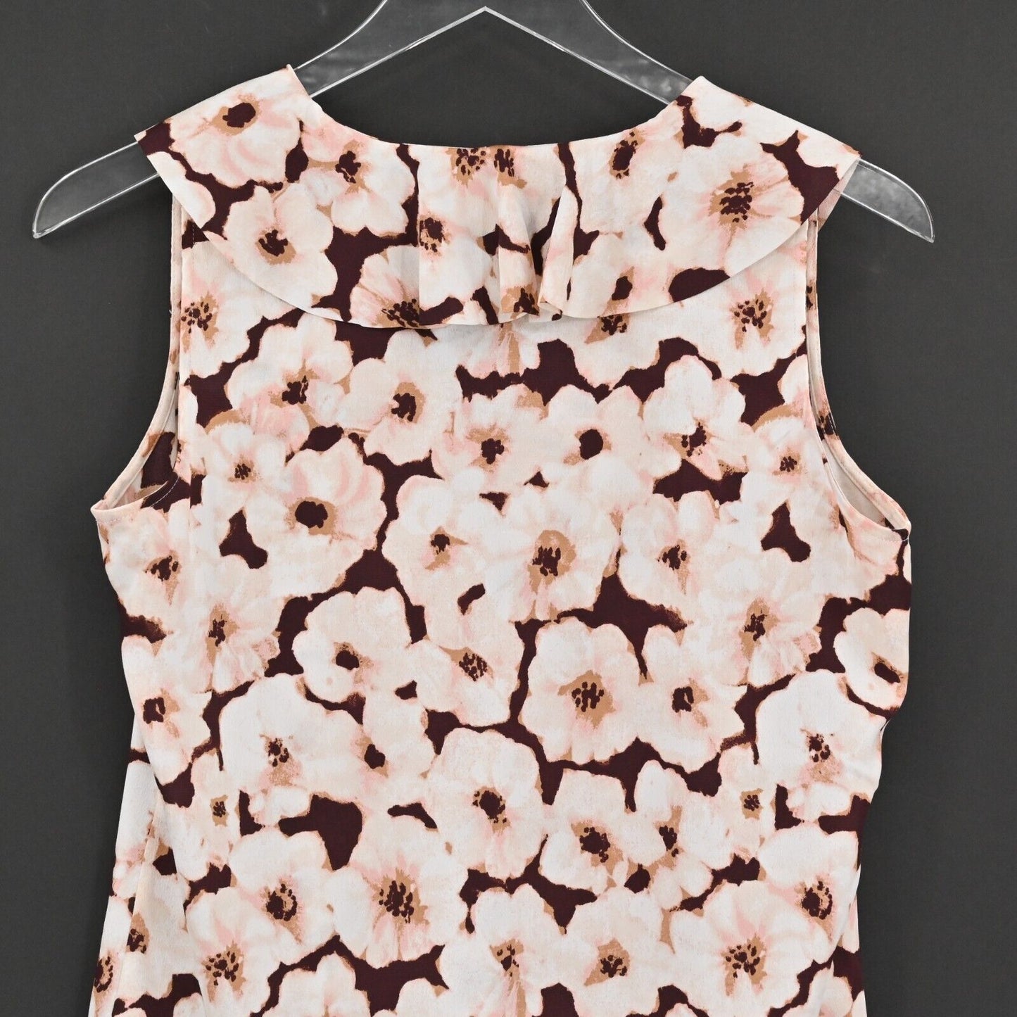 BANANA REPUBLIC Top Womens Sz XS Burgundy Blush Floral Sleeveless Ruffle V Neck