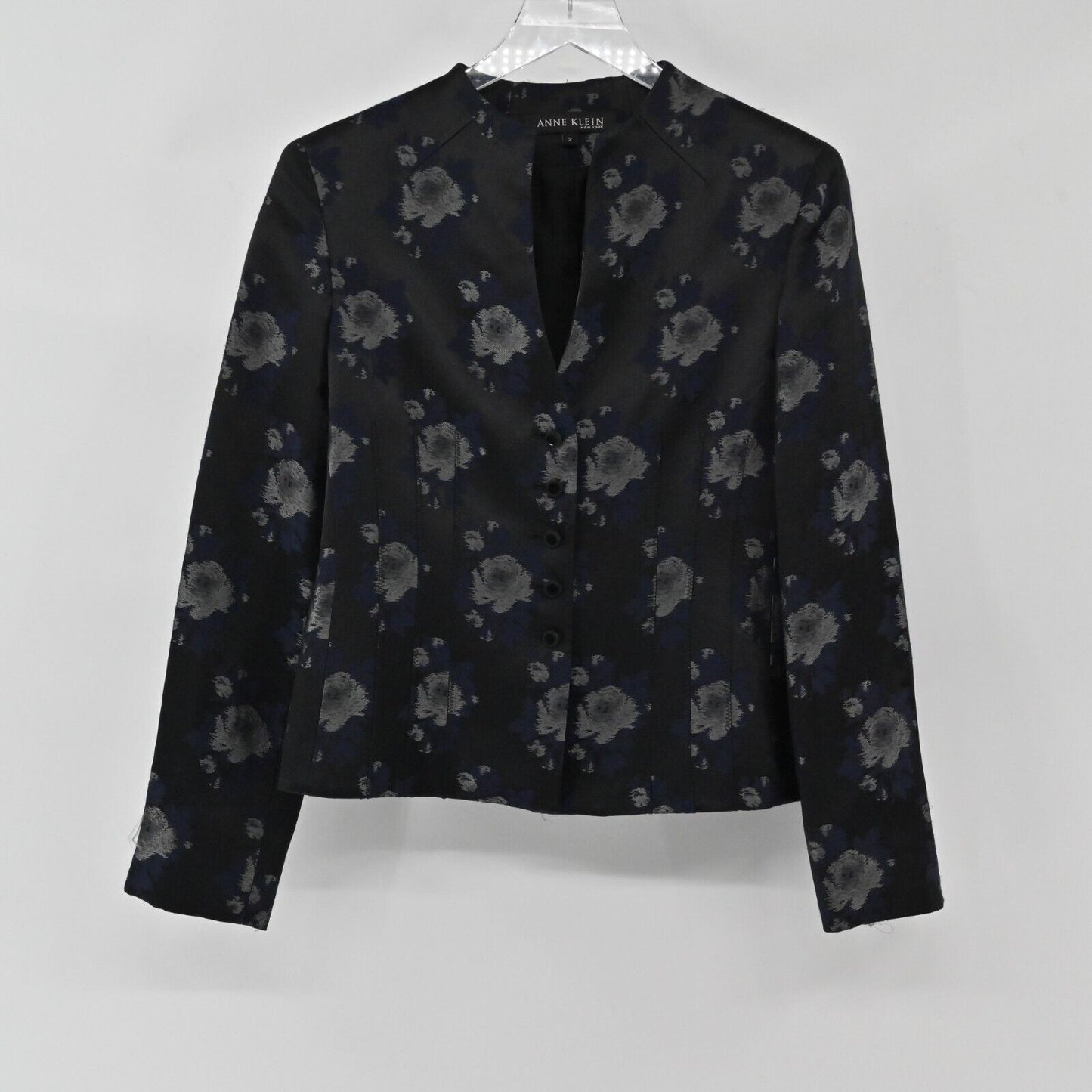 ANNE KLEIN Jacket Womens Sz 2 Floral Long Sleeve Button Front Topcoat Silk Wool