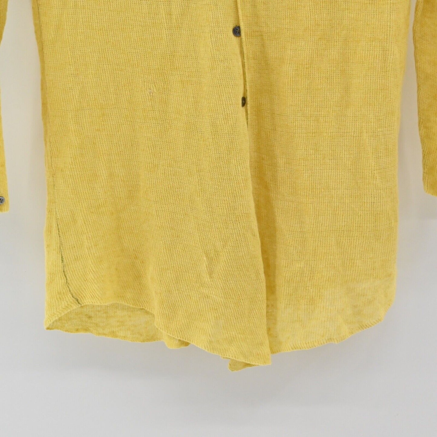 EILEEN FISHER Top Womens Sz L Yellow 100% Linen Knit Long Sleeve Button Up Boho