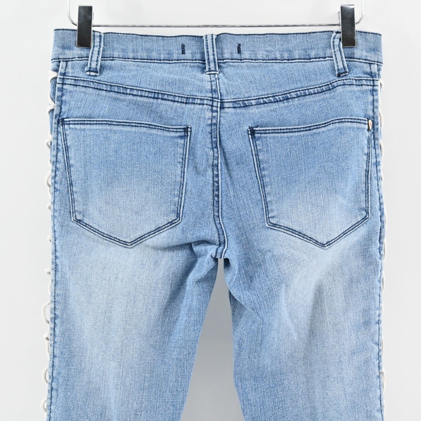 ANDREW CHARLES Jeans Sz 26 Corset Light Wash Lace Up Low Rise Flare Leg Retro