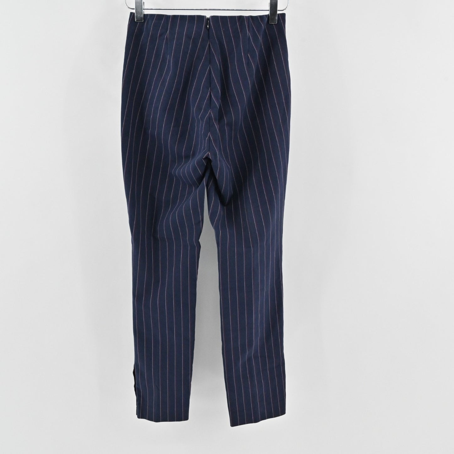 Rag Bone Womens Simone Red Navy Pinstripe Pants Size 2 Skinny Leg Side Snap