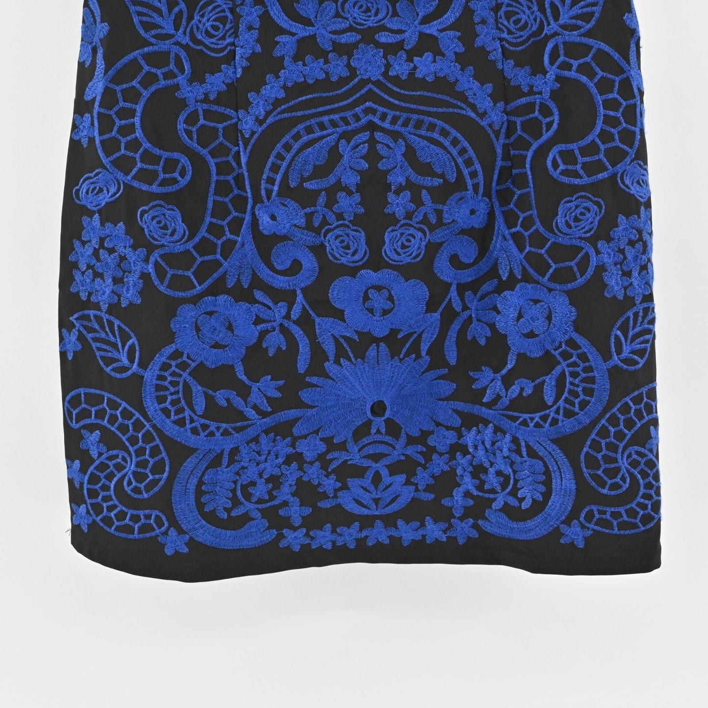 Anthropologie Dress Size 10 Betina Embroidered Black Cobalt Blue Mini Foxiedox