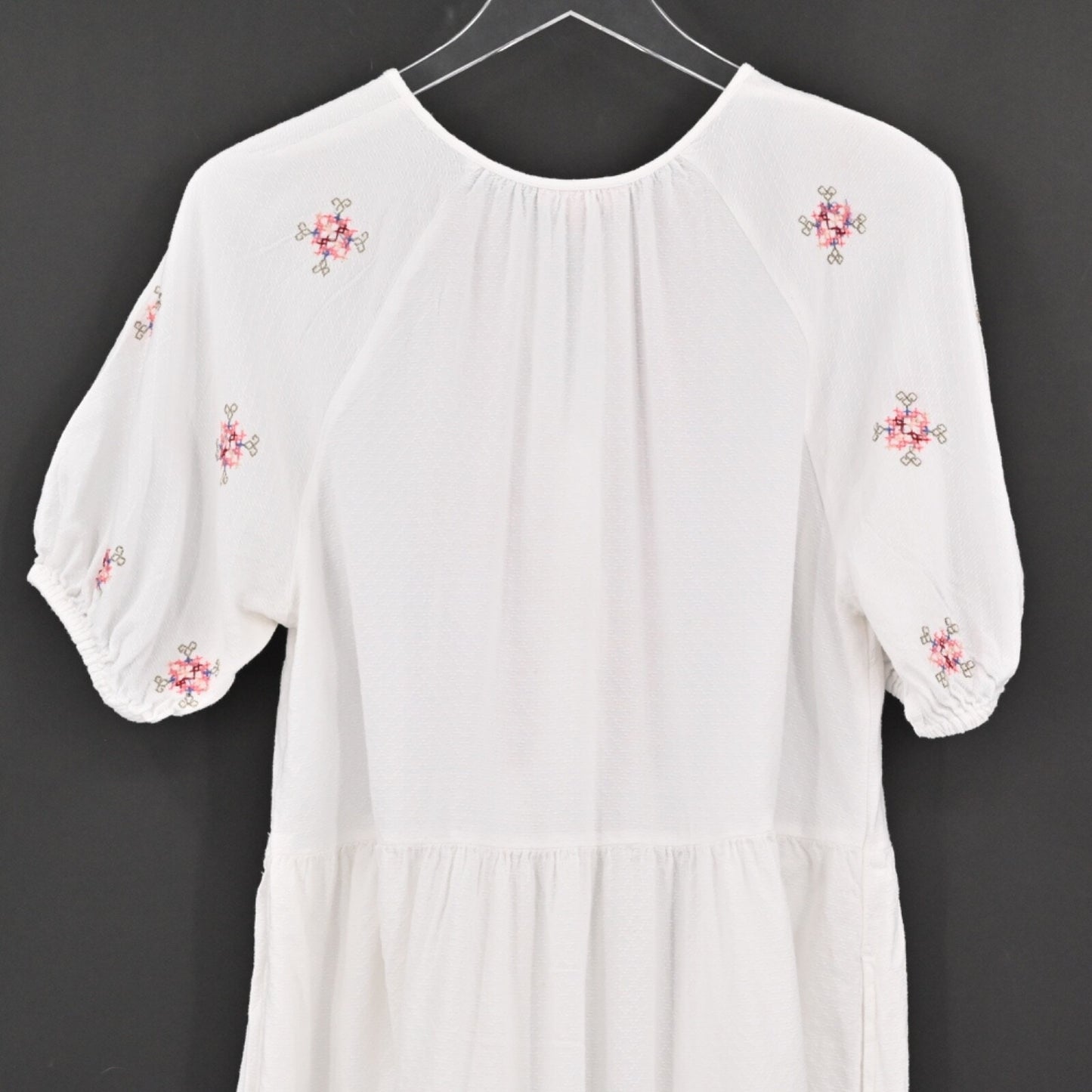 KNOX ROSE Embroidered Dress Womens Size L Cottagecore Tassel Tie Button White