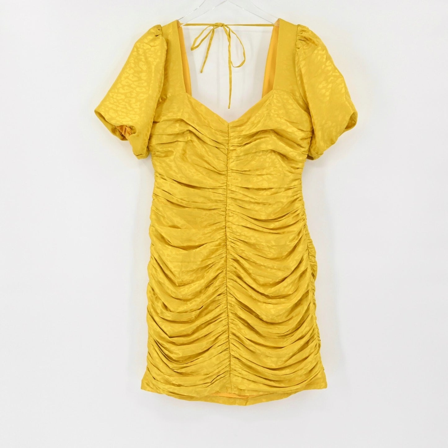 ADELYN RAE Womens Nissa Puff Sleeve Dress Size M Yellow Jacquard Honeycomb NEW