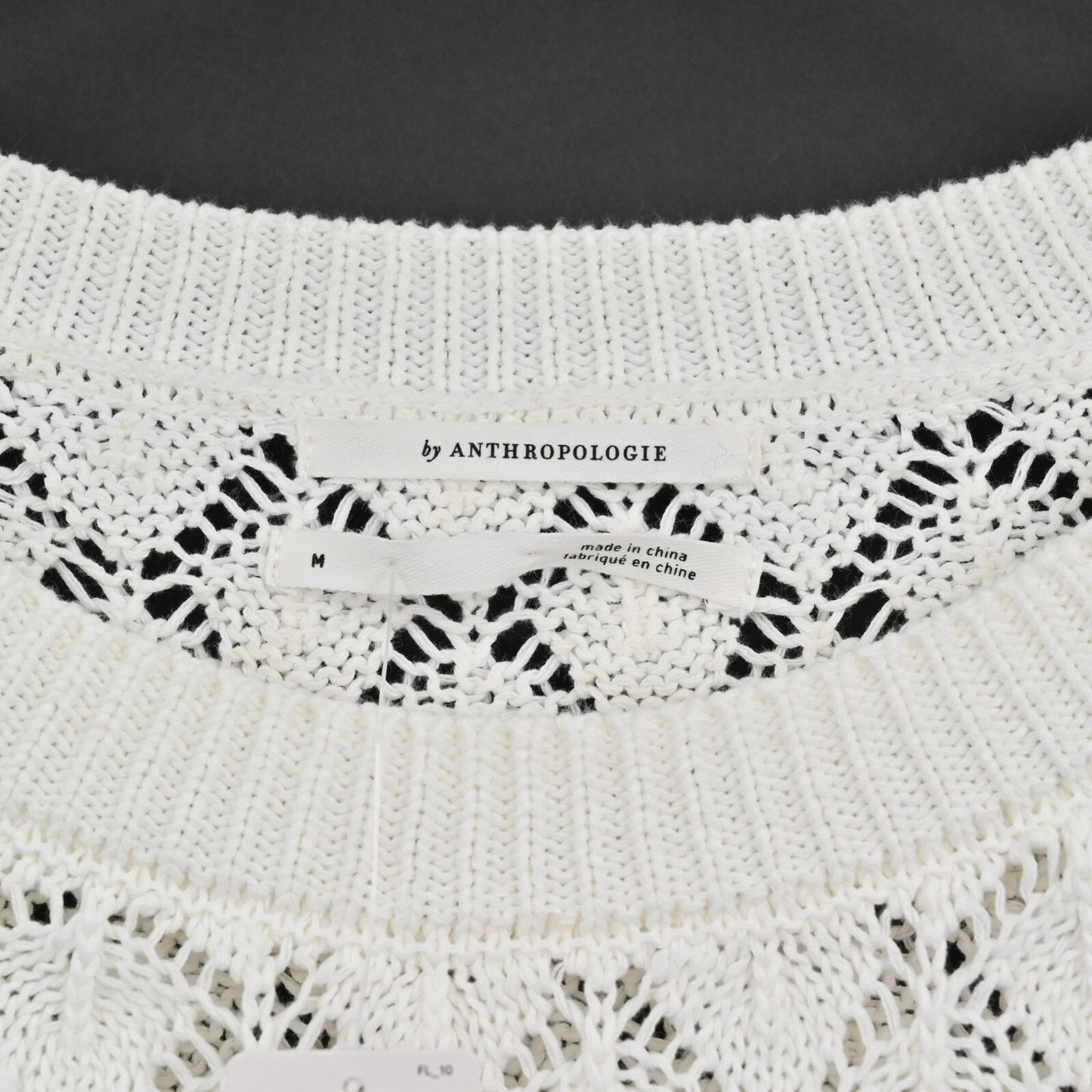 ANTHROPOLOGIE Womens Pointelle Sweater Size M Flounce Hem Knit Ivory Preppy NEW