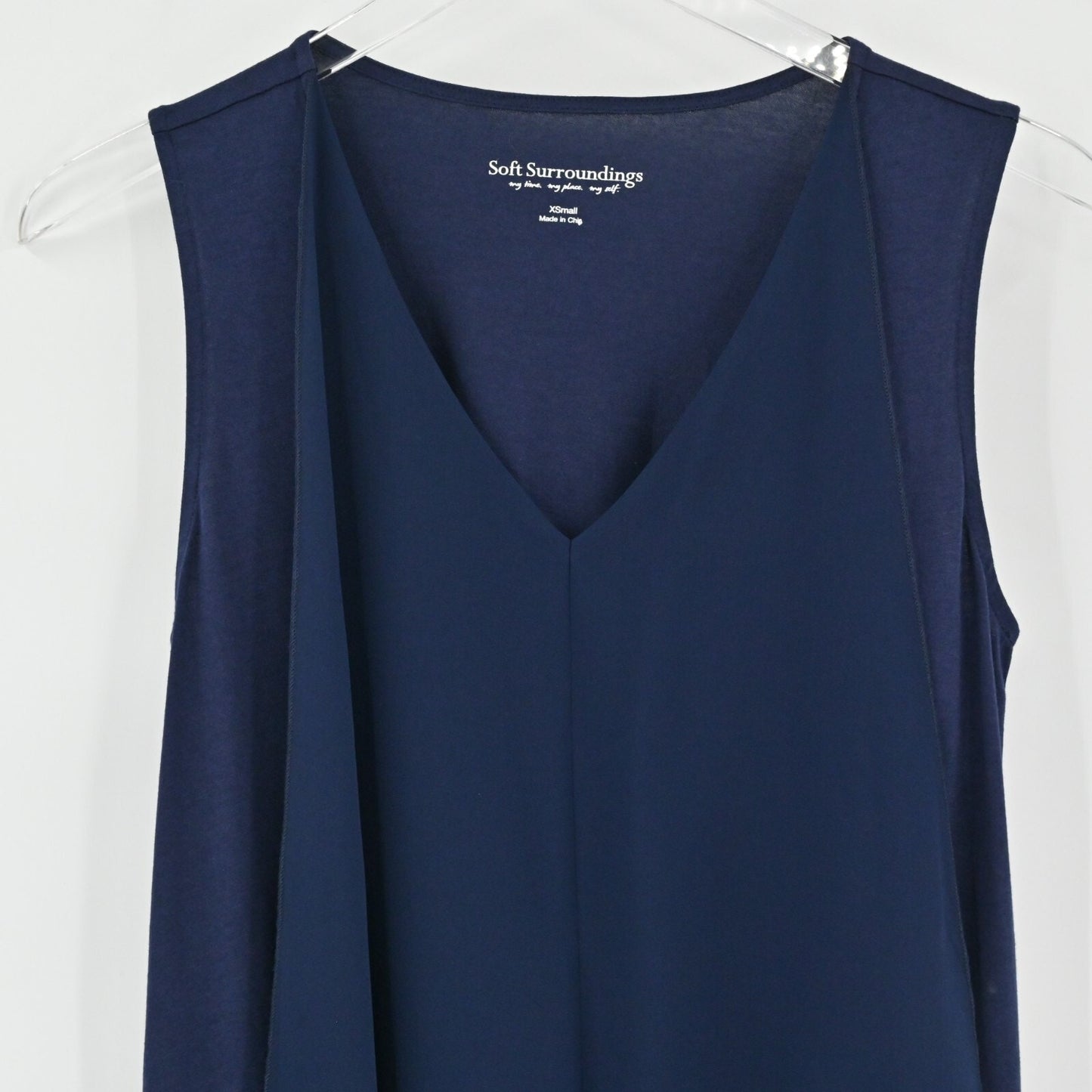 SOFT SURROUNDINGS Womens Amalfi Dress Size XS Blue Navy Jersey Chiffon Lagenlook