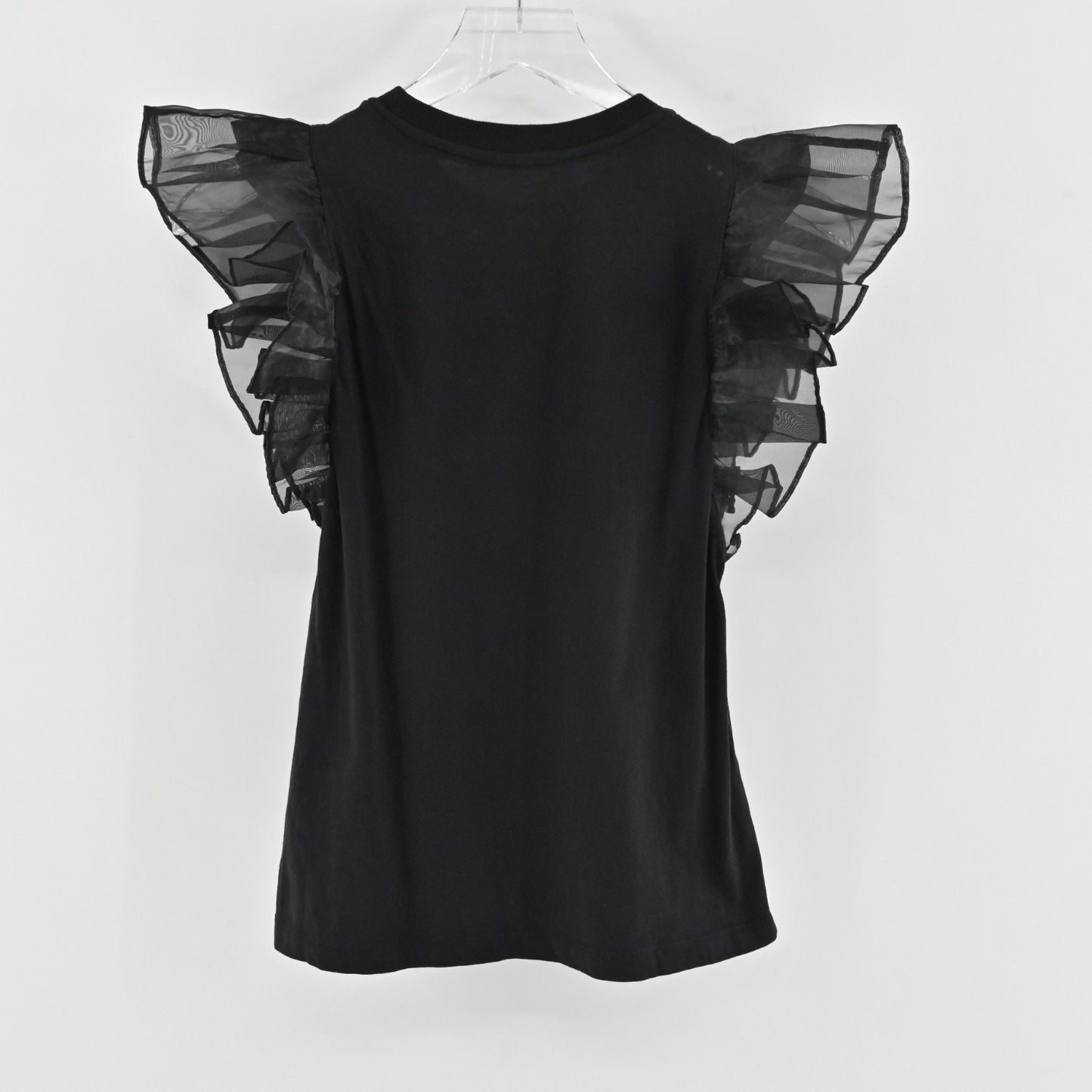 Alice Olivia Womens Garner Top Size XS Boxy Organza Sleeve Tee Black Blouse
