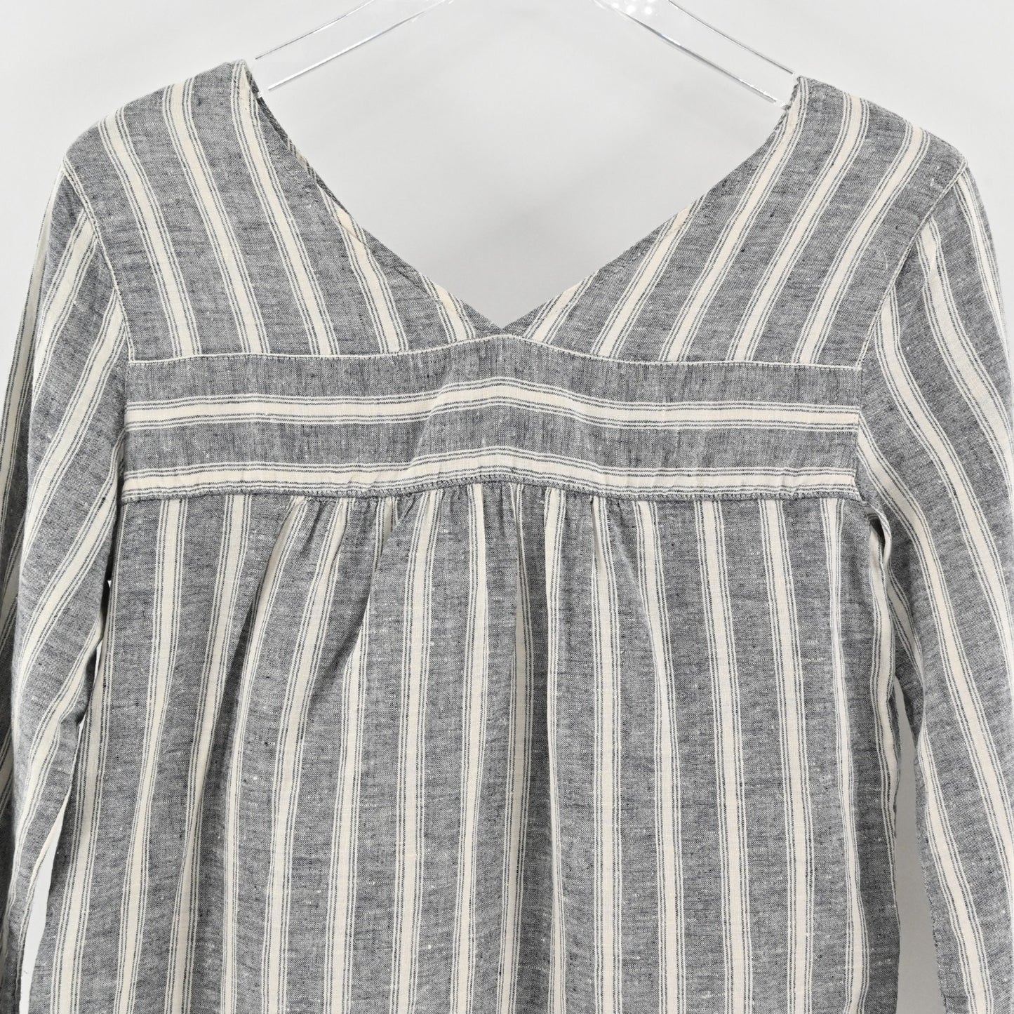 Chrisitan Siriano Womens Linen Stripe Top Size XS Gray Beige Lagenlook Prairie