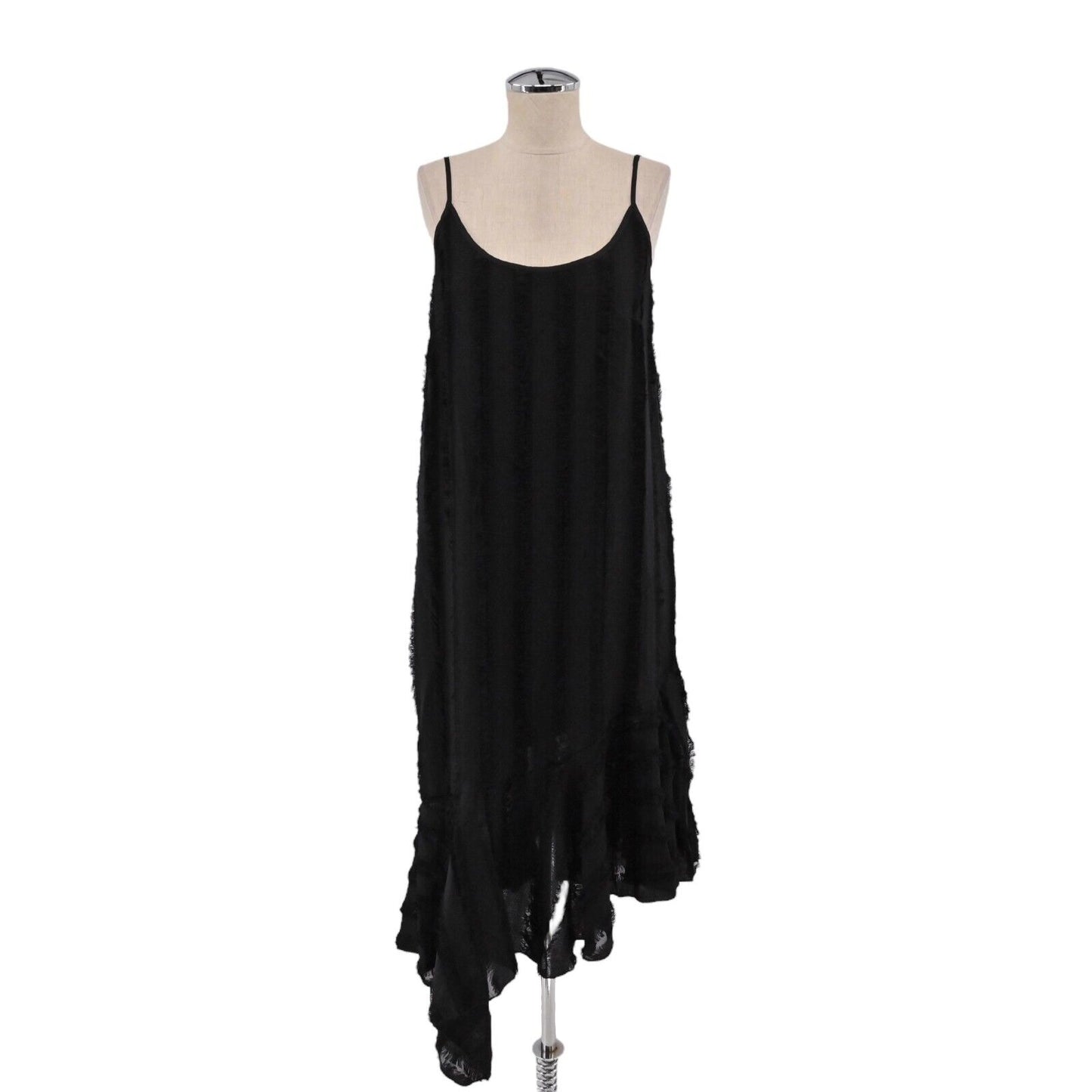 ANTHROPOLOGIE Dress Womens Size S Eri Ali Black Fringed Slip Textured Midi Goth